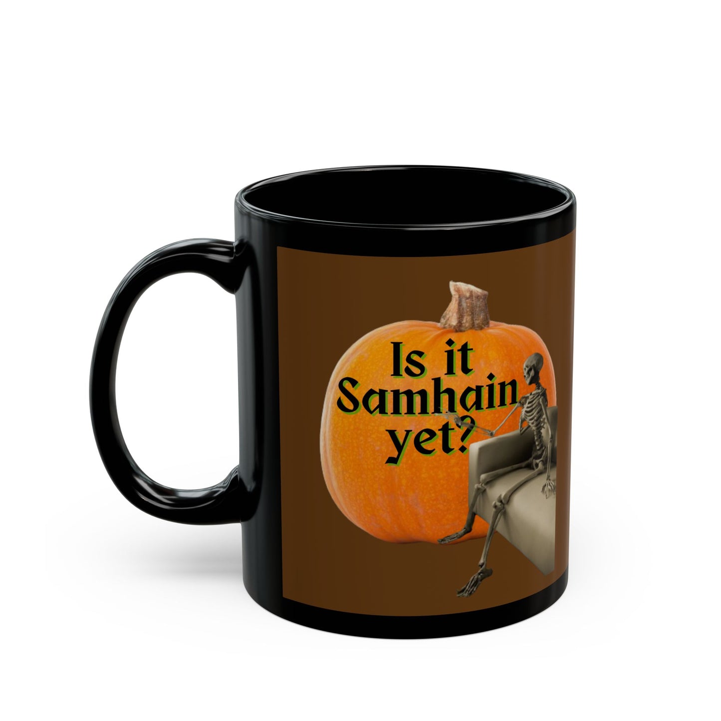 Is It Samhain Yet? Skeleton's Giant Pumpkin Brown Mug by CreepyCrafts.boo
