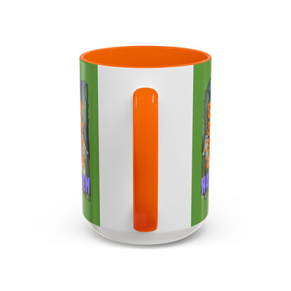Spooky Happy Halloween Ghost Purple font Green Accent Mug by CreepyCrafts.boo