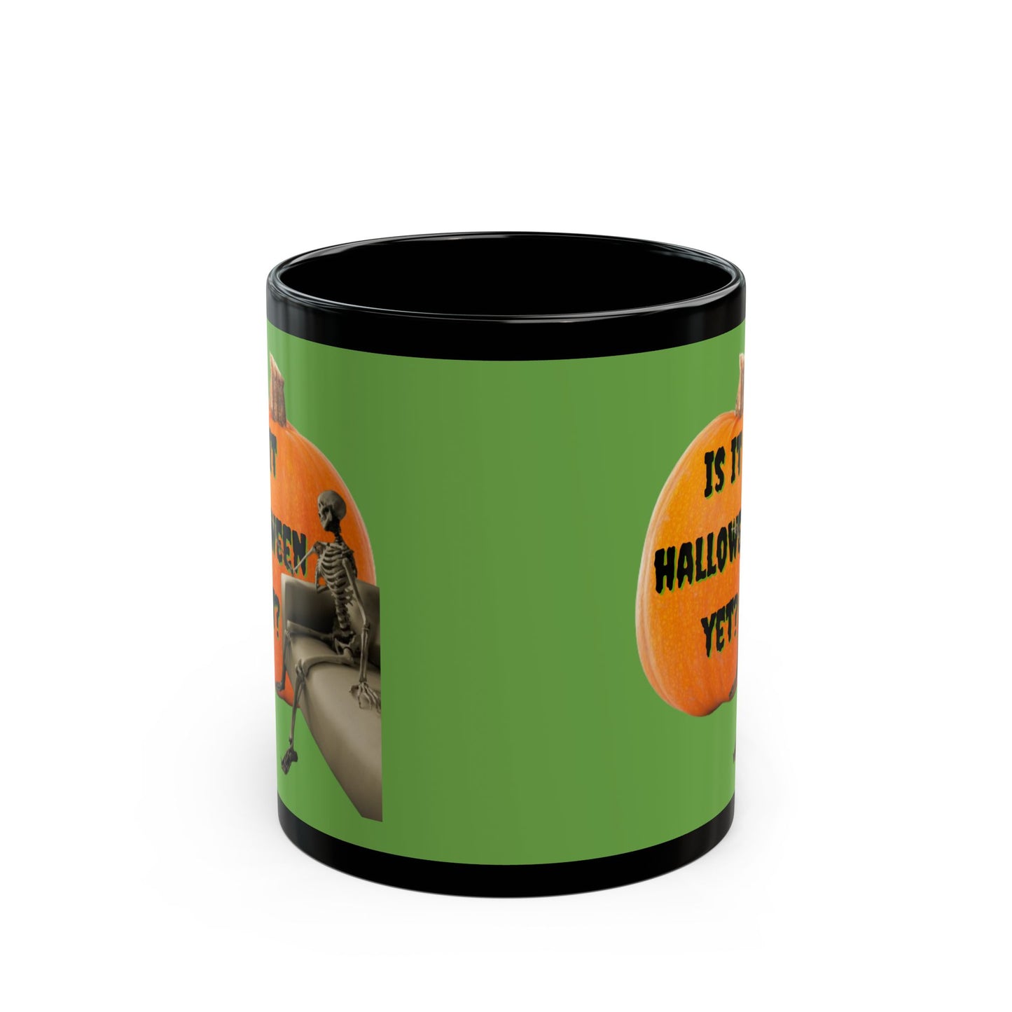Is it Halloween yet? Skeleton's Giant Pumpkin Green Mug by CreepyCrafts.boo
