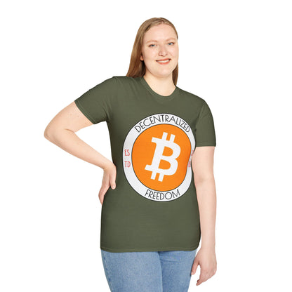 Bitcoin Decentralized Freedom Dark colors Unisex T-Shirt by cypherpunkgear.com
