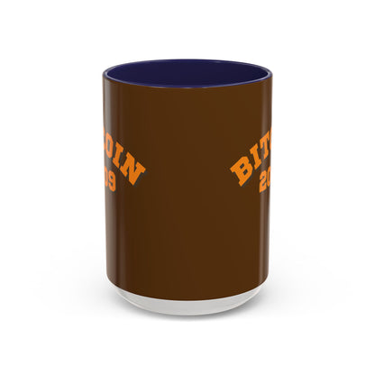 Bitcoin 2009 Brown Accent Mug by cypherpunkgear.com