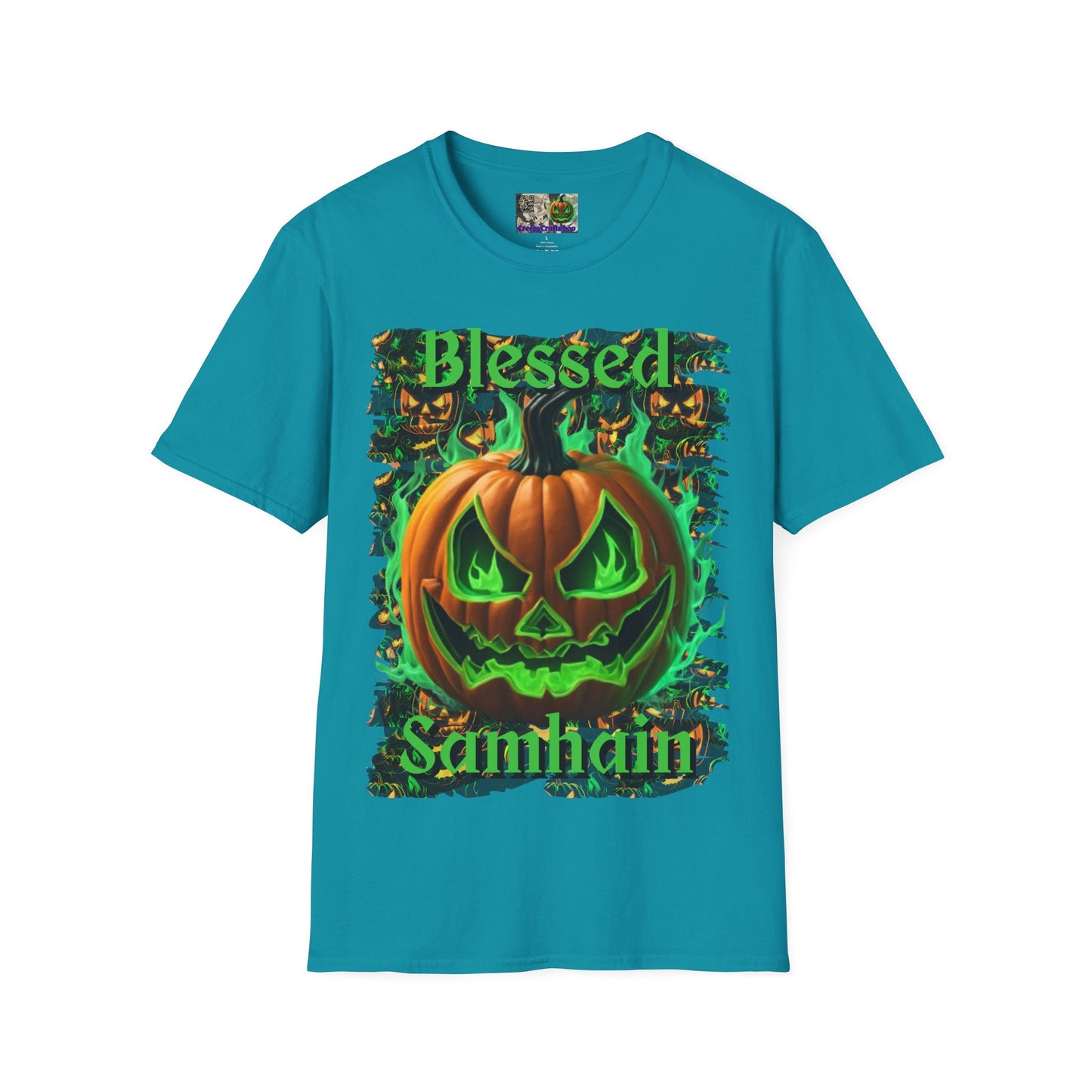 Blessed Samhain Green Jack Dark colors Unisex T-Shirt by CreepyCrafts.boo