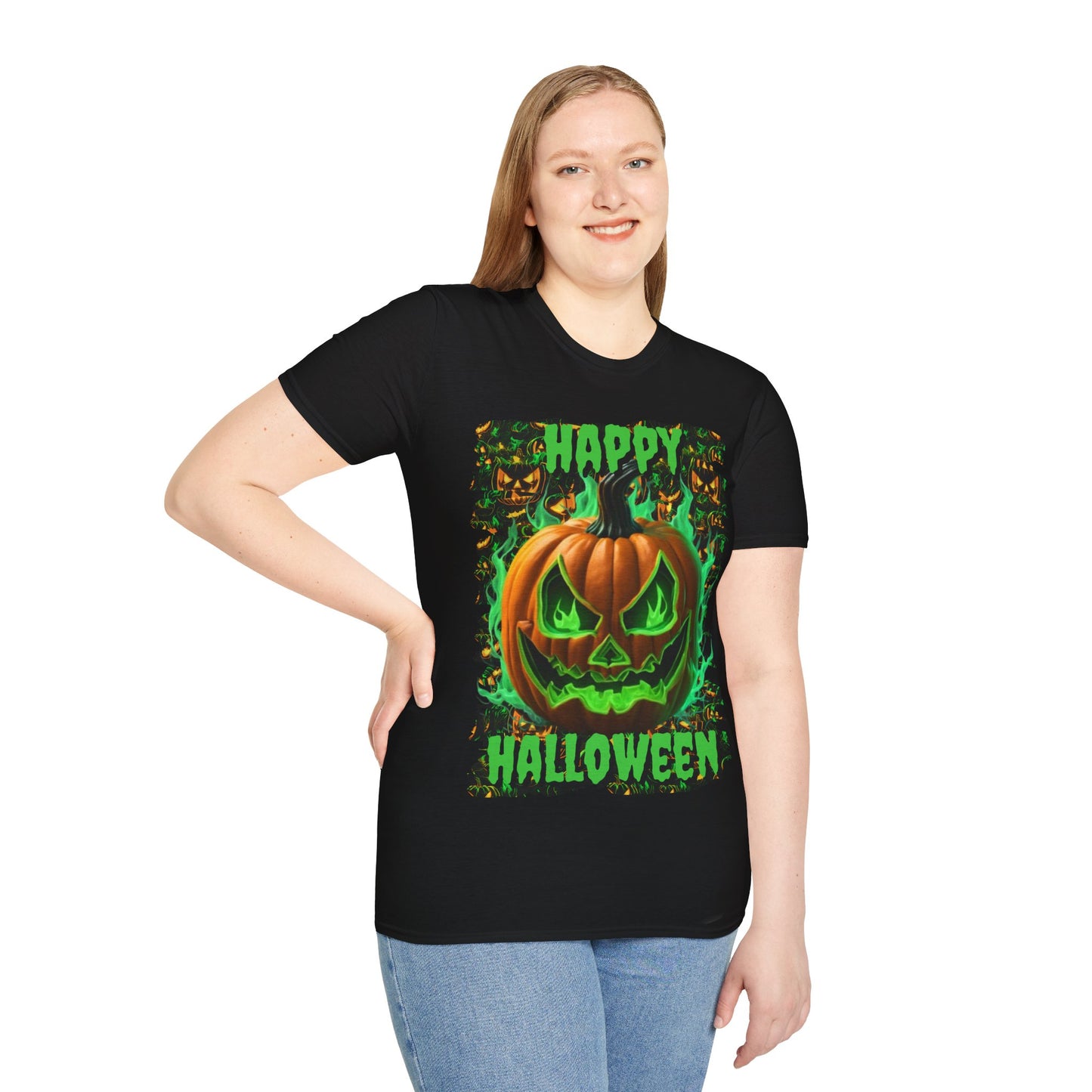 Happy Halloween Green Jack Dark colors Unisex T-Shirt by CreepyCrafts.boo