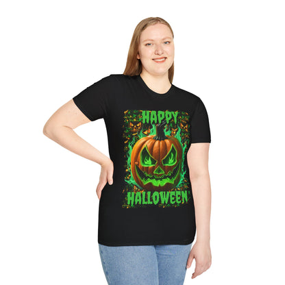 Happy Halloween Green Jack Dark colors Unisex T-Shirt by CreepyCrafts.boo