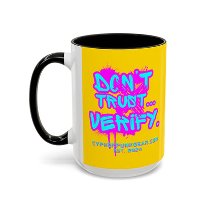 Don't Trust...Verify. Yellow Accent Mug by cypherpunkgear.com