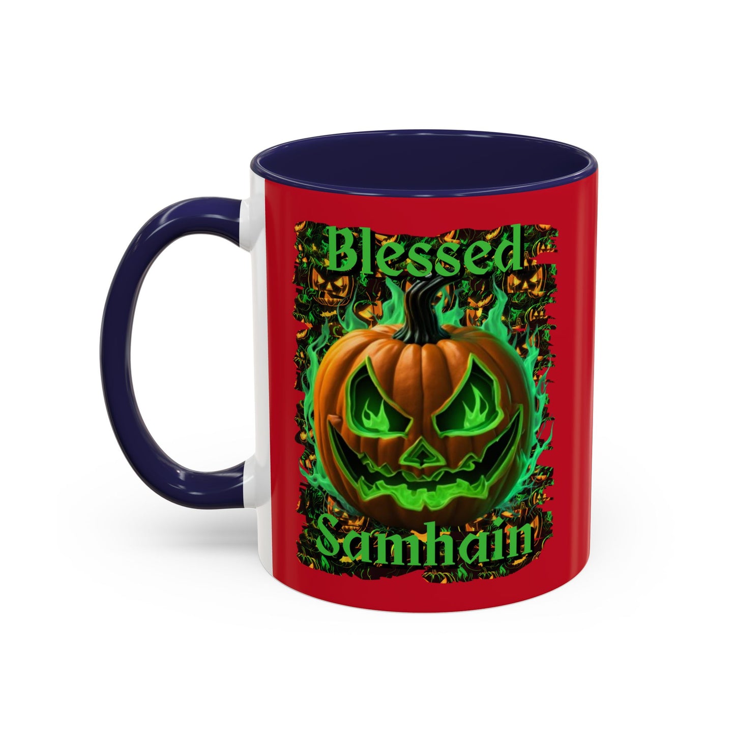 Blessed Samhain Green Jack Red Accent Mug by CreepyCrafts.boo
