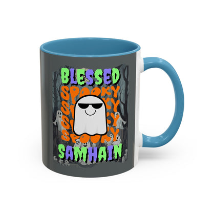 Spooky Blessed Samhain Ghost MXfont Accent Mug by cypherpunkgear