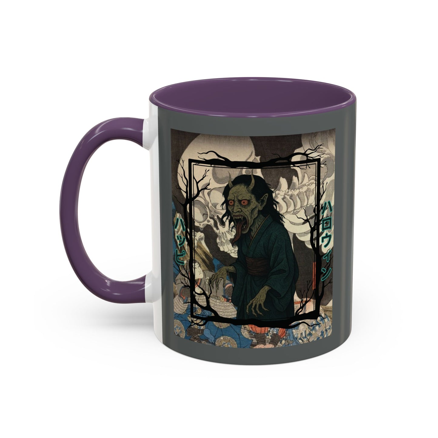 Yōkai Happy Halloween Grey Accent Mug by CreepyCrafts.boo
