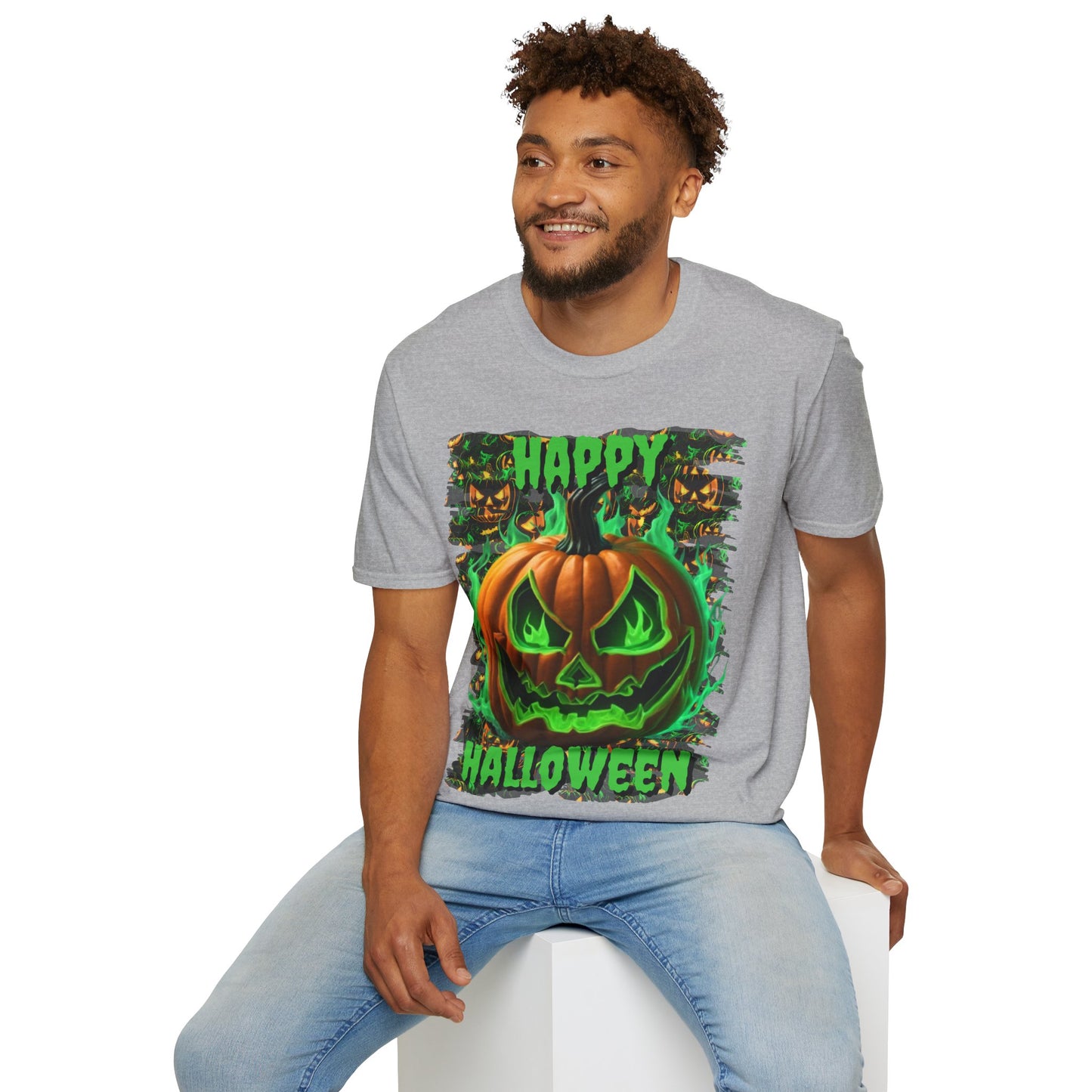 Happy Halloween Green Jack Light colors Unisex T-Shirt by CreepyCrafts.boo