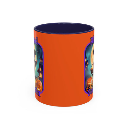 Blessed Samhain Little Witch Purple font Orange Accent Mug by CreepyCrafts.boo