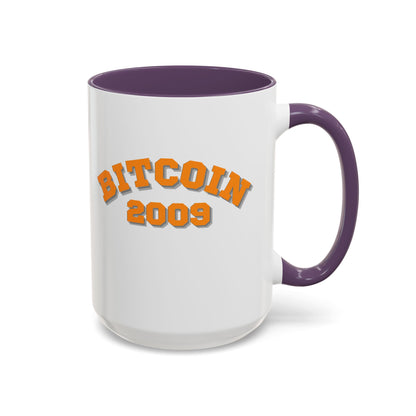 Bitcoin 2009 White Accent Mug by cypherpunkgear.com