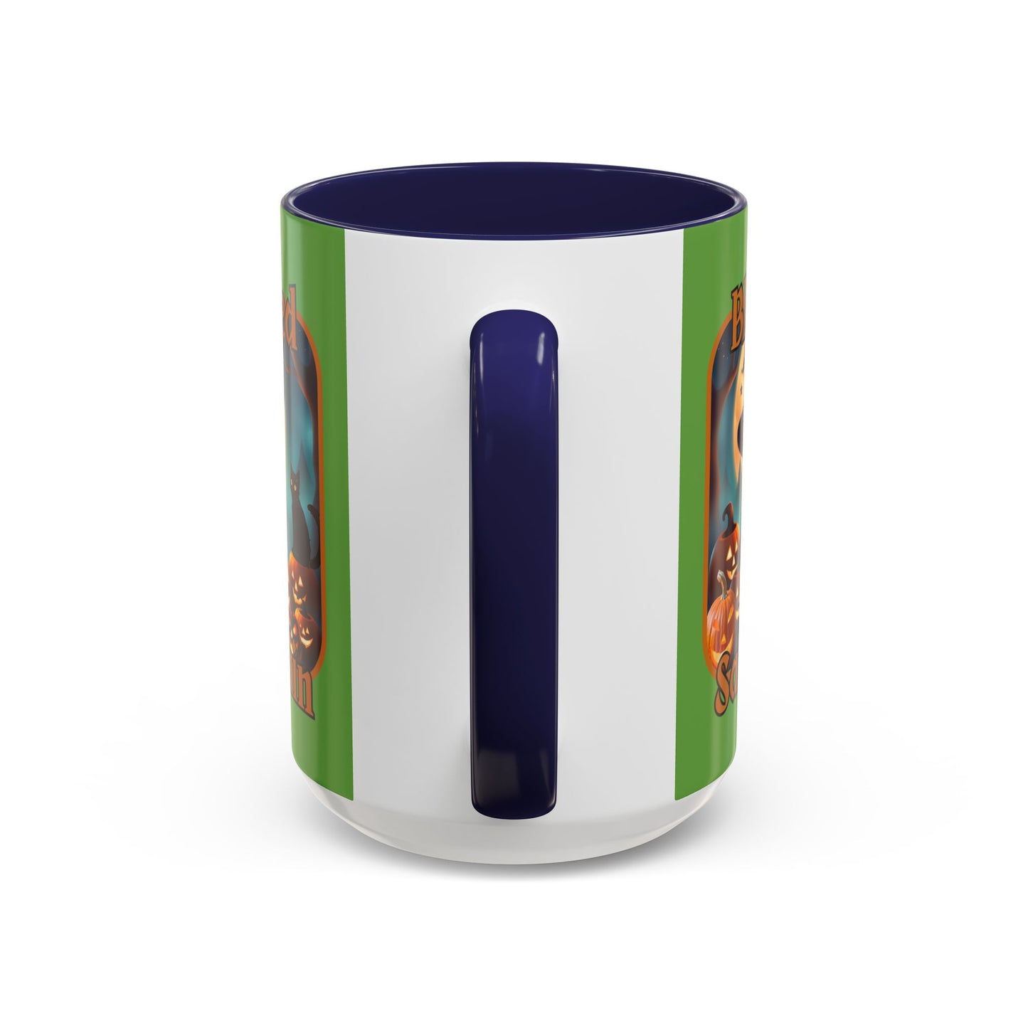 Blessed Samhain Cute Witch Orange font Green Accent Mug by CreepyCrafts.boo