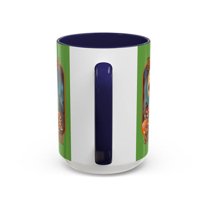 Blessed Samhain Cute Witch Orange font Green Accent Mug by CreepyCrafts.boo