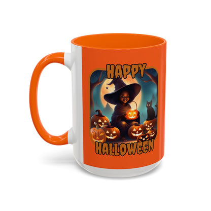 Happy Halloween Cute Witch Orange font Orange Accent Mug by CreepyCrafts.boo