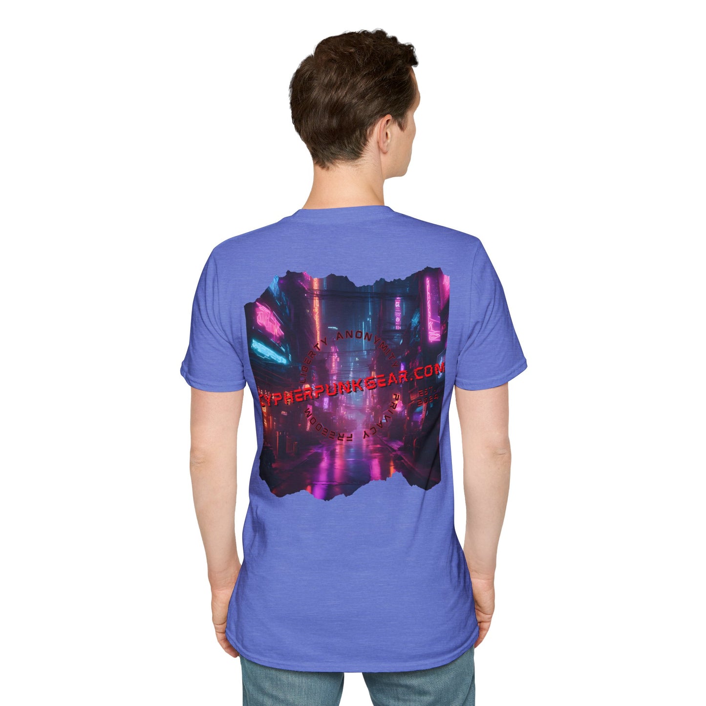 2-sided, cypherpunkgear.com Logo & Cityscape Light colors Unisex T-Shirt by cypherpunkgear.com