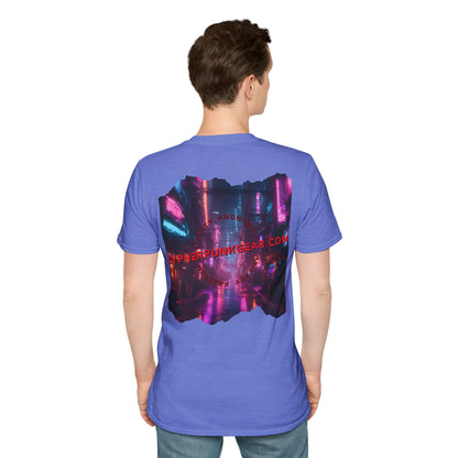 2-sided, cypherpunkgear.com Logo & Cityscape Light colors Unisex T-Shirt by cypherpunkgear.com