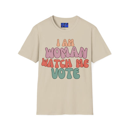 I Am Woman Watch Me Vote Light colors Unisex T-Shirt by cypherpunkgear.com