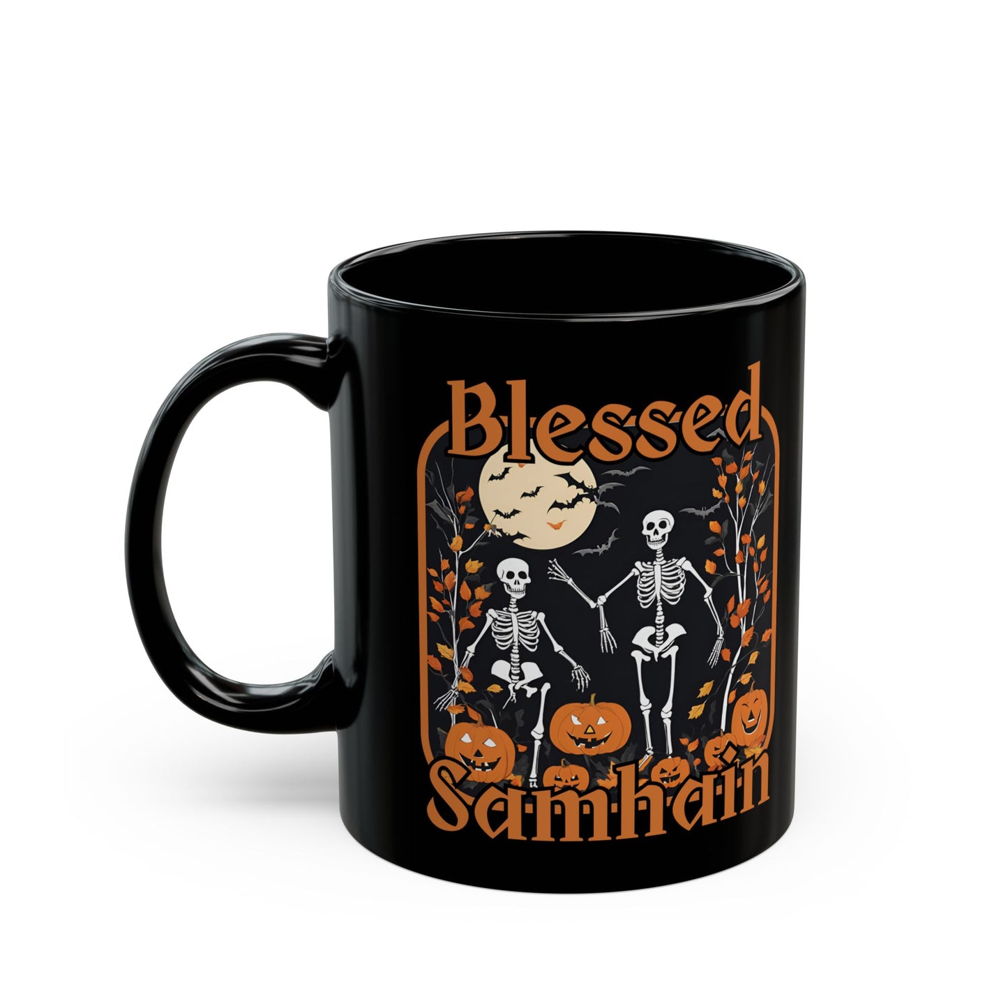 Spooktacular Skeletons of Samhain Black Mug by CreepyCrafts.boo