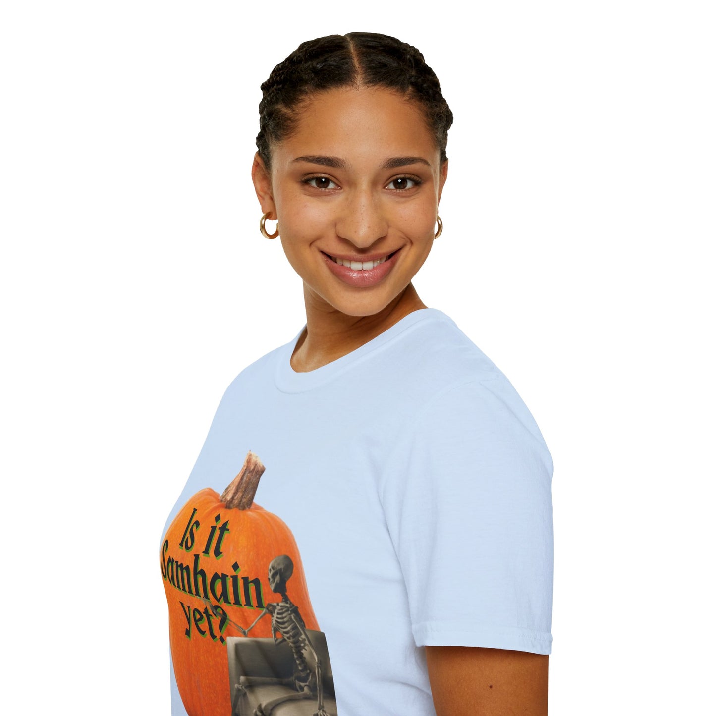 Is It Samhain Yet? Skeleton's Giant Pumpkin Light colors Unisex T-Shirt by CreepyCrafts.boo