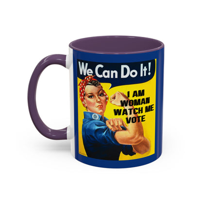 I Am Woman Watch Me Vote Rosie Dark Blue Accent Mug by cypherpunkgear.com