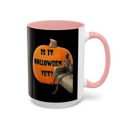 Is it Halloween yet? Skeleton's Giant Pumpkin Black Accent Mug by CreepyCrafts.boo