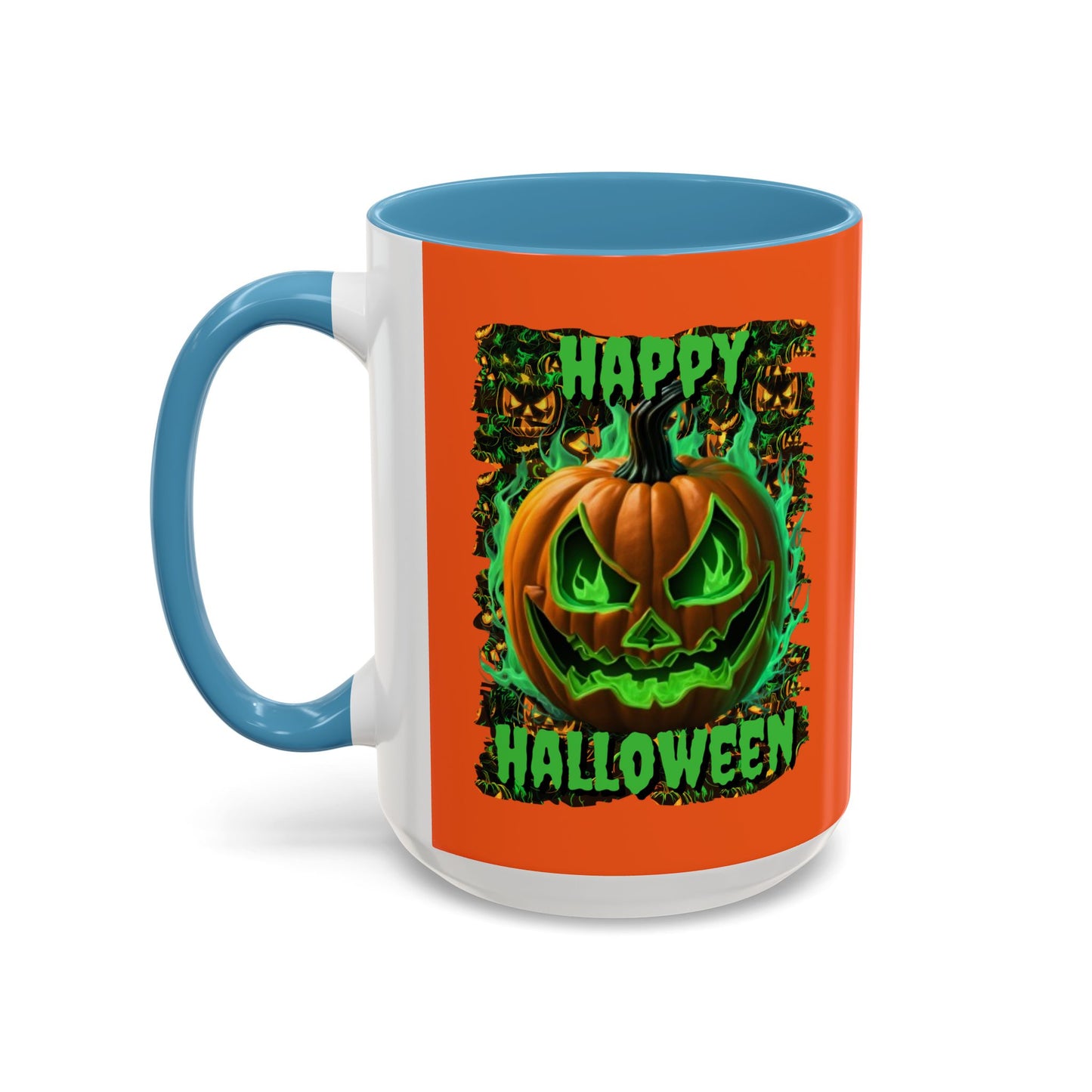Happy Halloween Green Jack Orange Accent Mug by CreepyCrafts.boo