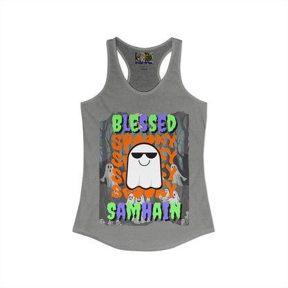 Spooky Blessed Samhain Ghost Mixed font Women's Racerback Tank Top by CreepyCrafts.boo