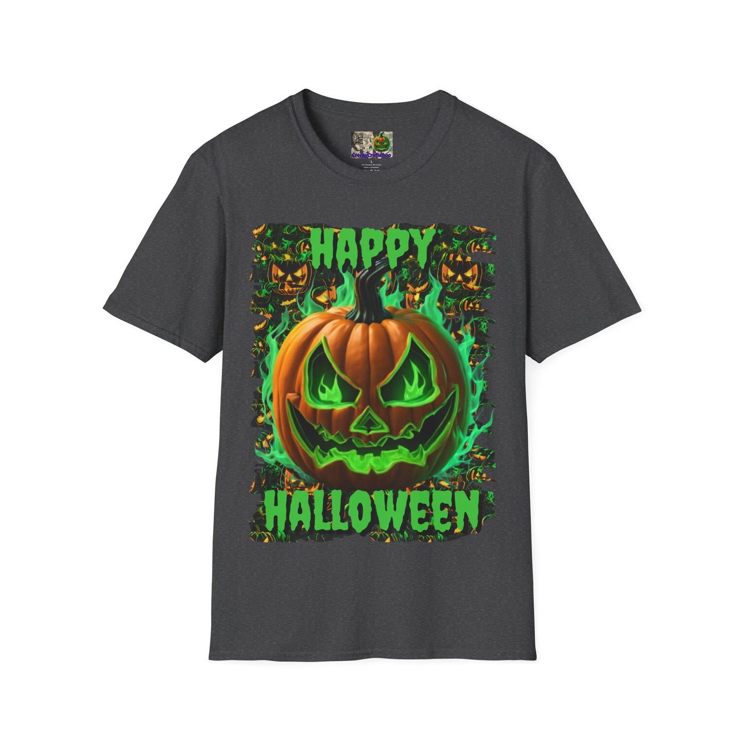 Happy Halloween Green Jack Dark colors Unisex T-Shirt by CreepyCrafts.boo