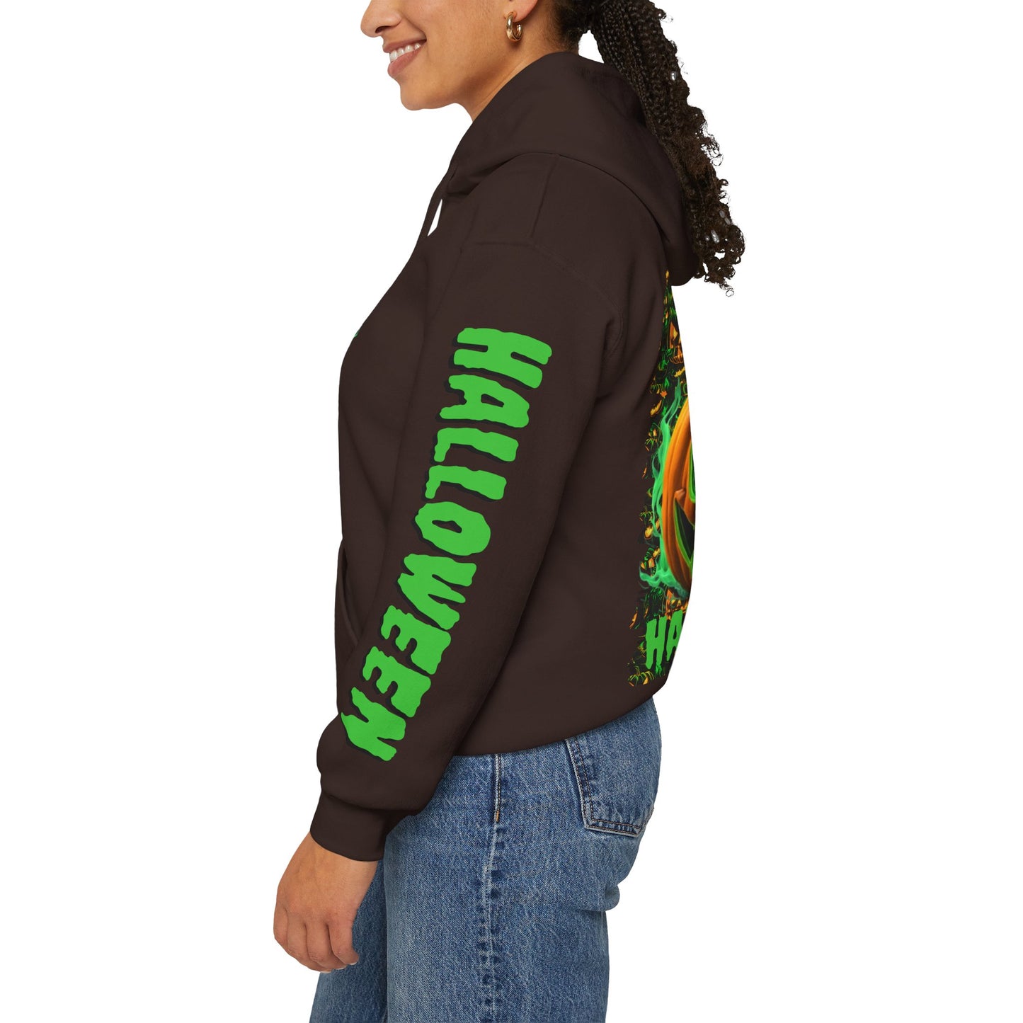 Happy Halloween Green Jack Hoodie Unisex Hooded Sweatshirt by cypherpunkgear