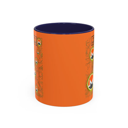 Monero (XMR) don't assume your freedoms are assured Orange Accent Mug by cypherpunkgear.com