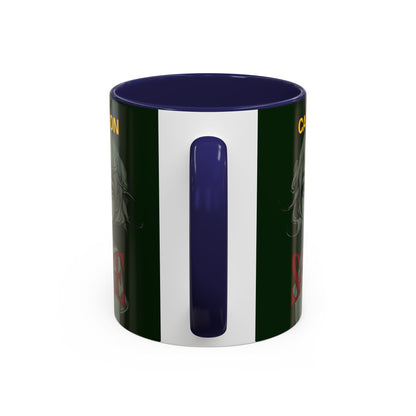 Caution, Savage Dark Green Accent Mug by cypherpunkgear.com
