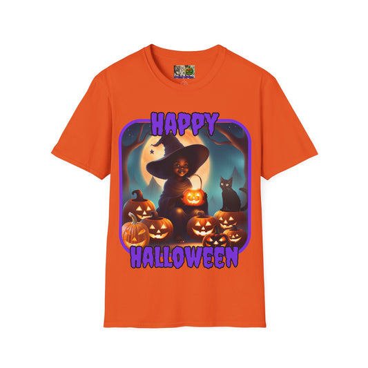 Happy Halloween Cute Witch Purple font Light colors Unisex T-Shirt by CreepyCrafts.boo