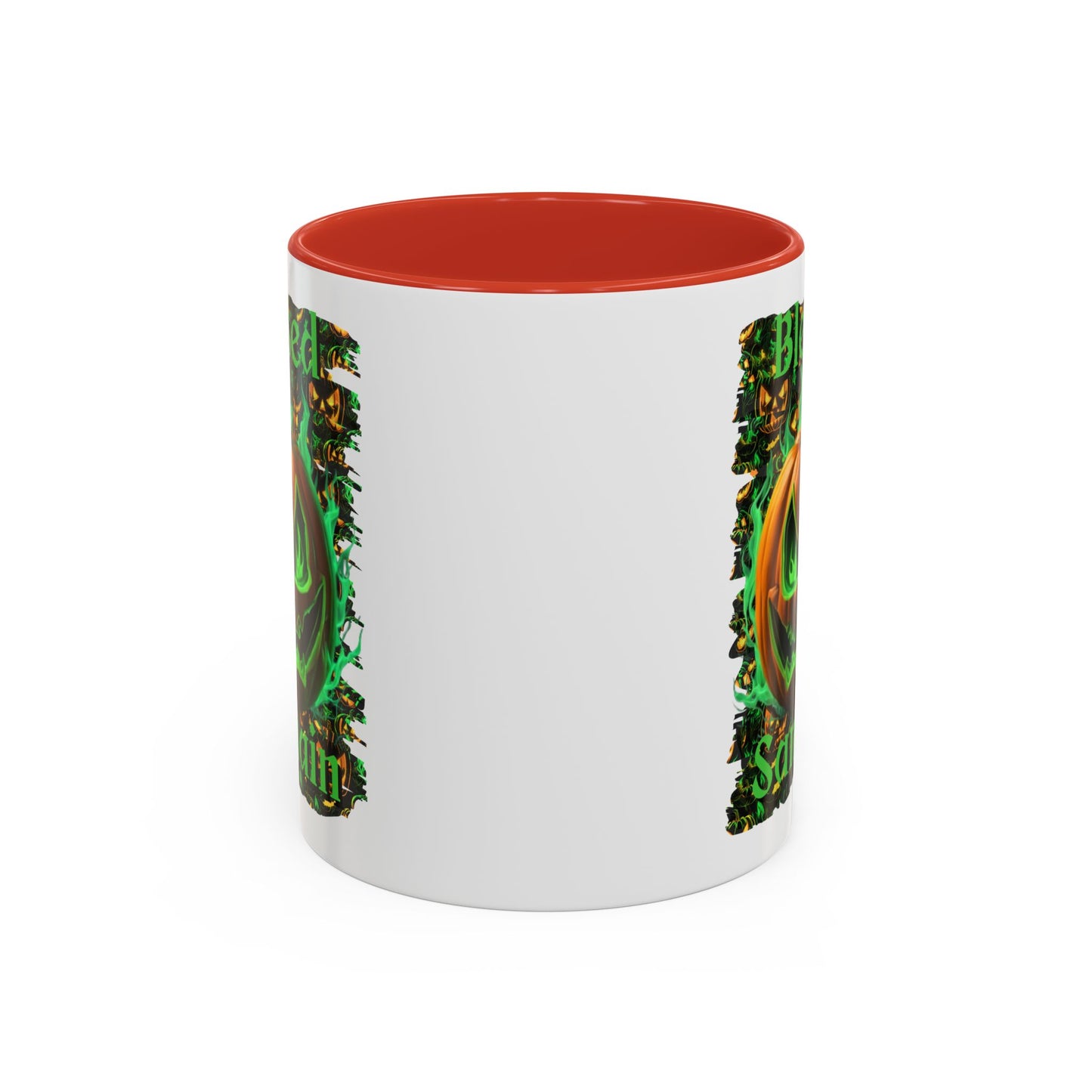 Blessed Samhain Green Jack White Accent Mug by CreepyCrafts.boo