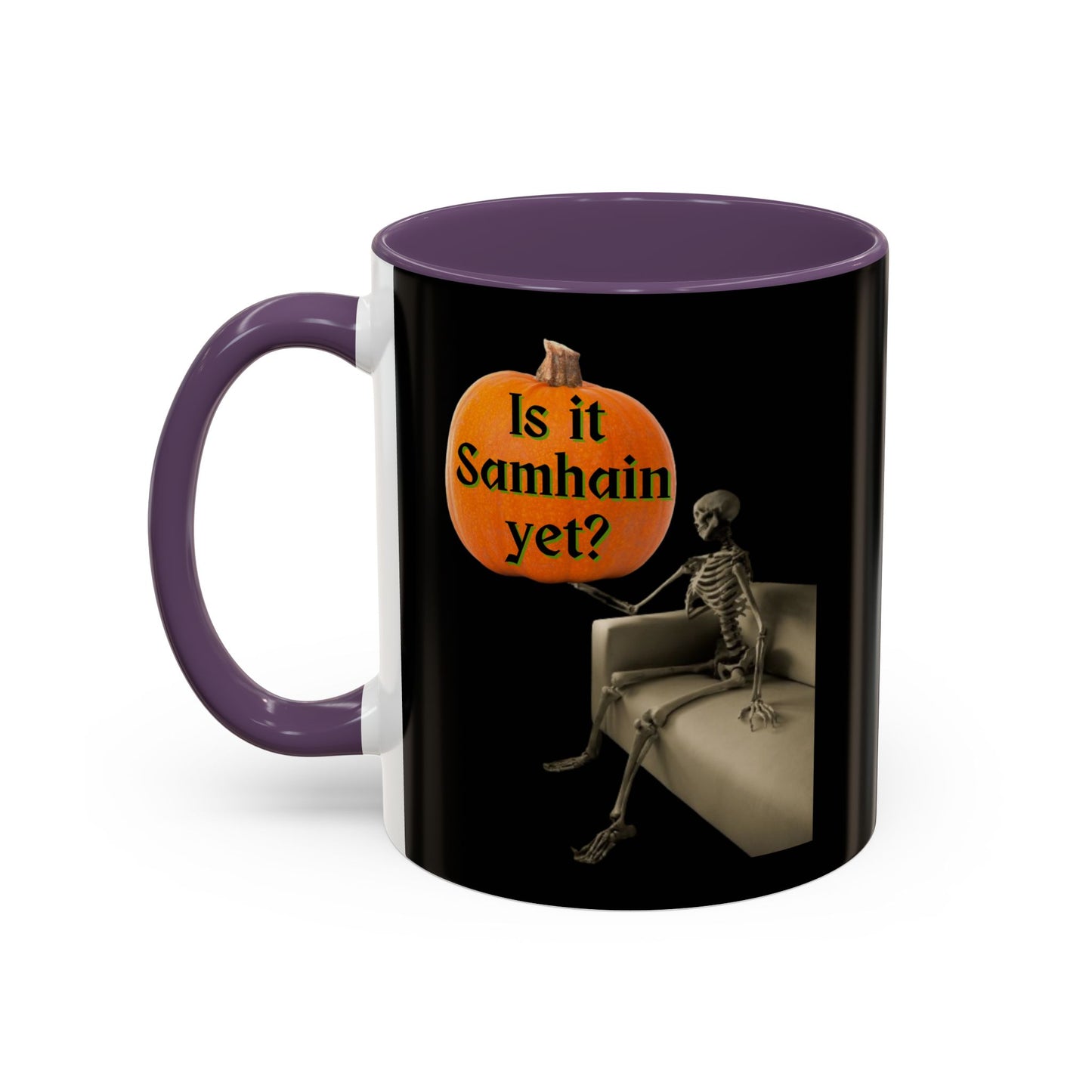 Is it Samhain yet? Skeleton's Pumpkin Black Accent Mug by CreepyCrafts.boo