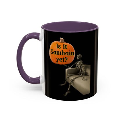 Is it Samhain yet? Skeleton's Pumpkin Black Accent Mug by CreepyCrafts.boo