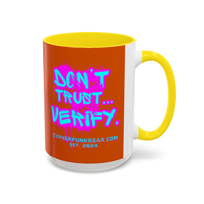 Don't Trust...Verify. Orange Accent Mug by cypherpunkgear.com