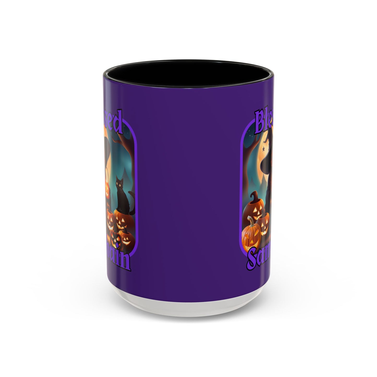 Blessed Samhain Cute Witch Purple font Purple Accent Mug by CreepyCrafts.boo