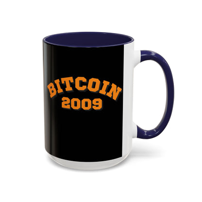 Bitcoin 2009 Black Accent Mug by cypherpunkgear.com