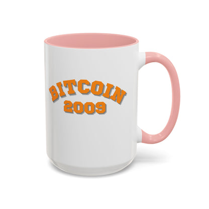 Bitcoin 2009 White Accent Mug by cypherpunkgear.com