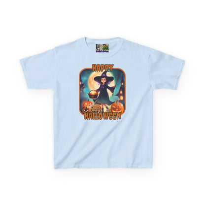 Happy Halloween Little Witch Orange font Kids Heavy Cotton™ Tee by CreepyCrafts.boo