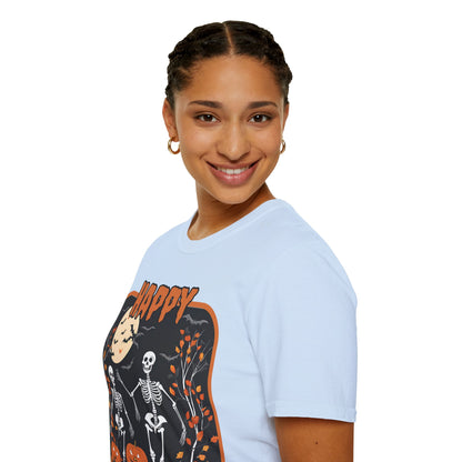 Spooktacular Skeletons of Halloween Light colors Unisex T-shirt by CreepyCrafts.boo