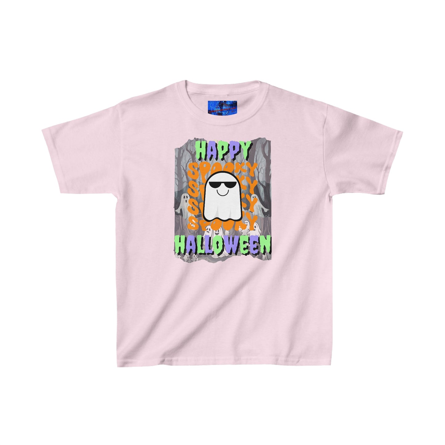 Spooky Happy Halloween Ghost MXfont Kids Heavy Cotton™ Tee by cypherpunkgear