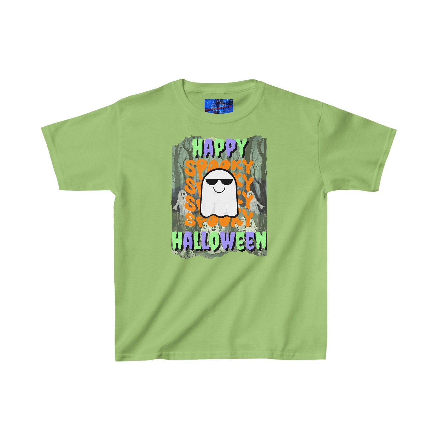 Spooky Happy Halloween Ghost MXfont Kids Heavy Cotton™ Tee by cypherpunkgear