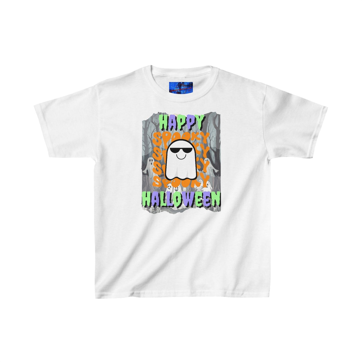 Spooky Happy Halloween Ghost MXfont Kids Heavy Cotton™ Tee by cypherpunkgear