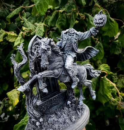 Headless Horseman Riding Statue, Hand Painted Resin Sculpture | Gothic Legend of Sleepy Hollow Figurine | Dark Folklore Art for Spooky Decor