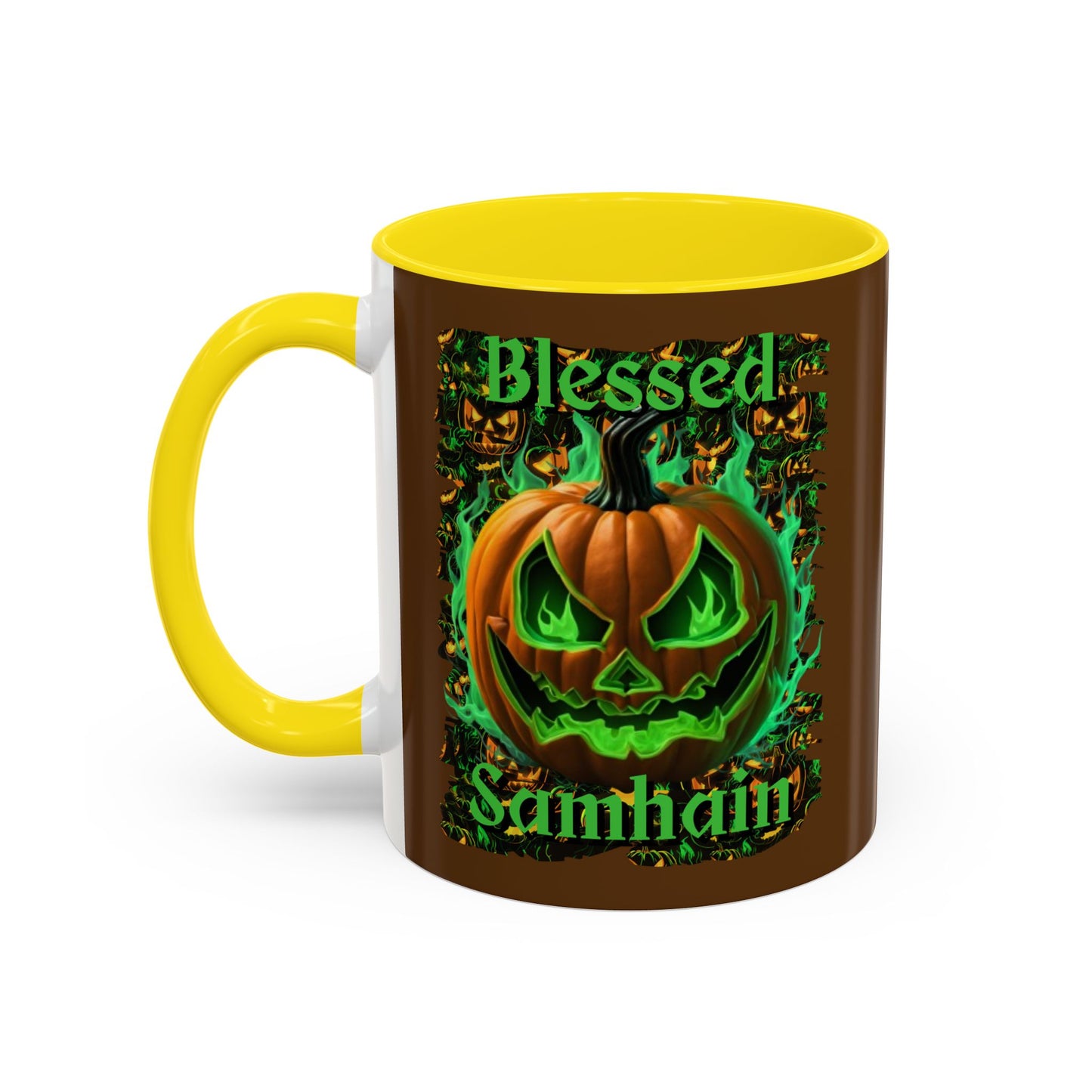 Blessed Samhain Green Jack Brown Accent Mug by CreepyCrafts.boo