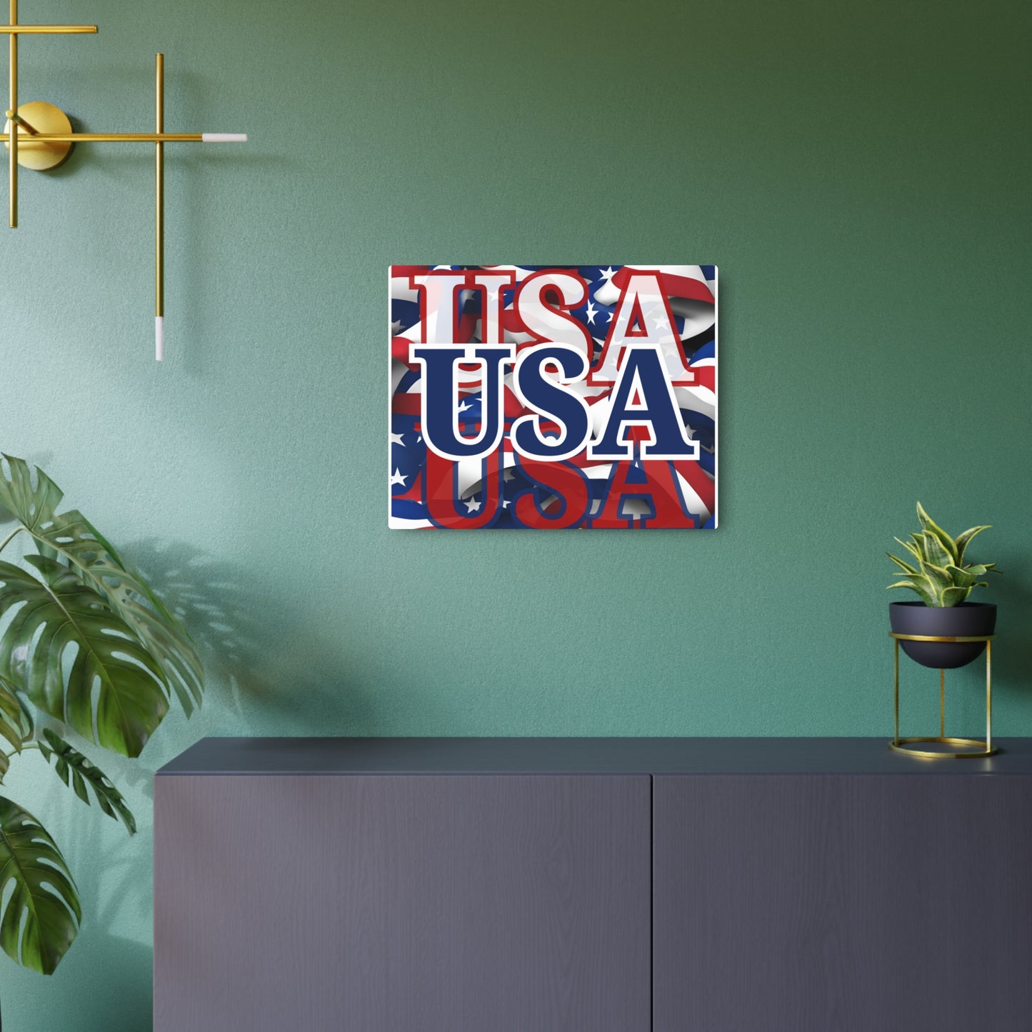 USA! USA! USA Blue Center Metal Art Sign by cypherpunkgear