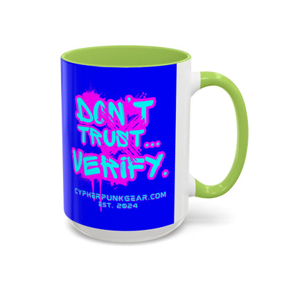 Don't Trust...Verify. Dark Blue Accent Mug by cypherpunkgear.com