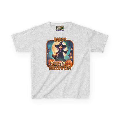 Happy Halloween Little Witch Orange font Kids Heavy Cotton™ Tee by CreepyCrafts.boo