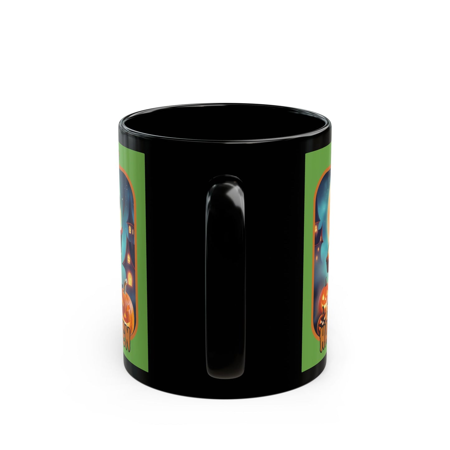 Happy Halloween Little Witch Orange font Green Mug by CreepyCrafts.boo